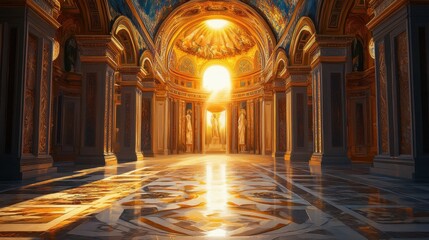 Poster - Mosaic of celestial scene in basilica apse sunlight casting colorful reflections