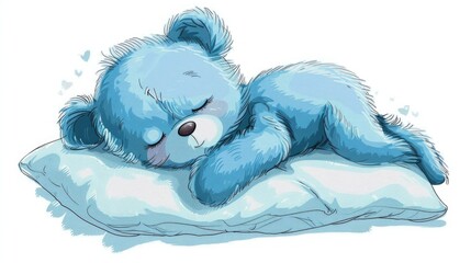 Canvas Print - Cute blue teddy bear sleeping on the pillow