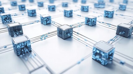 Abstract network of interconnected cubes representing digital technology.