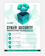 Cyber security modern banner or flyer template, Cybersecurity Information safety leaflet design or flyer	