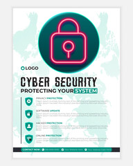 Cyber security modern banner or flyer template, Cybersecurity Information safety leaflet design or flyer	