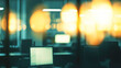 © Taras Vykhopen - Ethereal office ambiance featuring blurred cubicles and warm lighting in an abstract corporate environment
