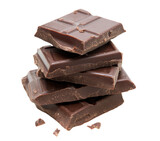 morceau d'une tablette de chocolat au lait empilé, détouré sur fond transparent 