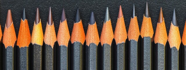 Uniformly sharpened pencils aligned in perfect order, embodying precision and readiness for creative expression