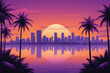 Miami city in 80's retro graphic style 