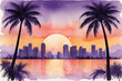 Miami city in 80's retro graphic style 