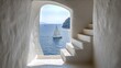 © olegganko - Stunning coastal view from an elegant staircase overlooking sailboats in the tranquil sea