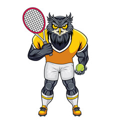 Wall Mural - tennis ball mascot owl vector illustration tennis ball player design