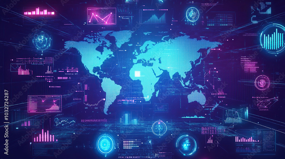 Digital background with world map and data charts