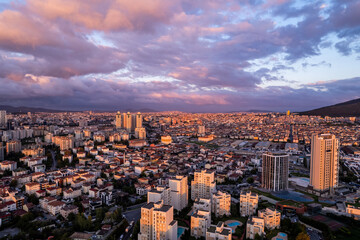 Wall Mural - Atasehir District in Istanbul, Turkey. Ataşehir is a modern district with skyscrapers. Atasehir is in the Anatolian part of Istanbul. Drone shot.