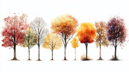 Canvas Print - Autumn Trees Watercolor Illustration