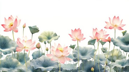 Wall Mural - Lotus Flowers and Leaves Illustration