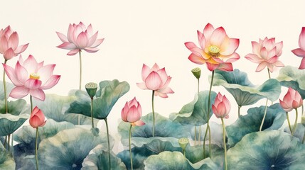 Poster - Watercolor Lotus Flowers Art