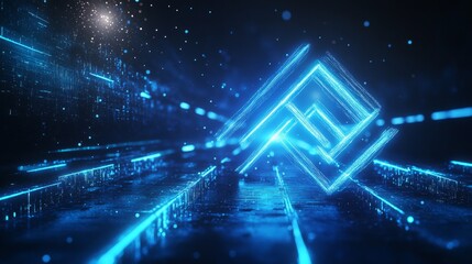 Poster - Futuristic Blue Neon Geometric Design