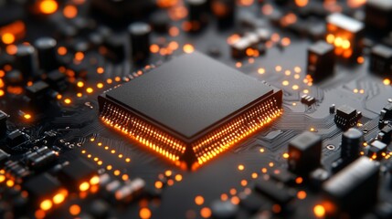 Canvas Print - Futuristic Microchip on Circuit Board