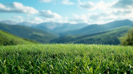 Wall Mural - Lush Green Meadow and Mountain Landscape