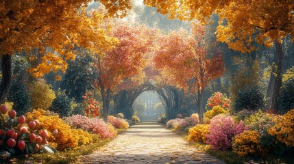 Canvas Print - Enchanting Autumn Garden Pathway