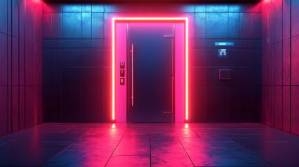 Wall Mural - Neon Futuristic Elevator in Sci-Fi Building