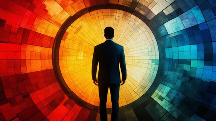 Poster - Man in Colorful Abstract Tunnel