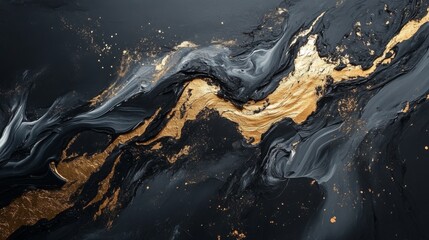 Wall Mural - Abstract Gold and Black Swirl