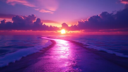 Canvas Print - Majestic Purple Sunset Over Ocean