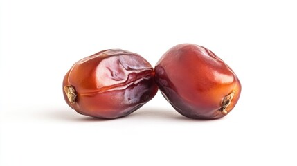 Two ripe dates placed side by side on a white background.