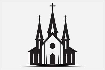 Wall Mural - A silhouette of a church with  a cross on top.