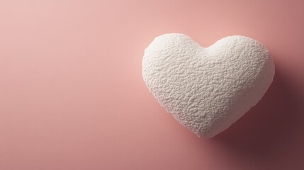 A textured white heart shape on a soft pink background, symbolizing love and affection.