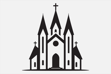 Wall Mural - A silhouette of a church with  a cross on top.