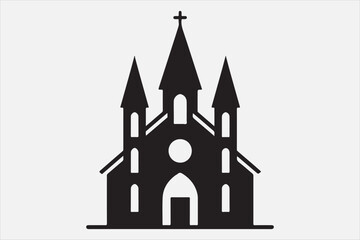 Wall Mural - A silhouette of a church with  a cross on top.