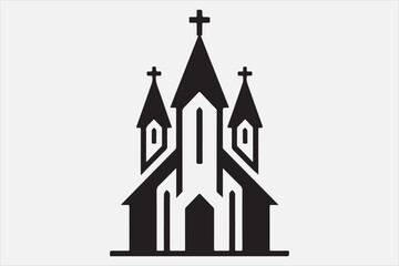 Wall Mural - A silhouette of a church with  a cross on top.