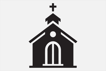 Wall Mural - A silhouette of a church with  a cross on top.