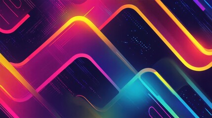 Wall Mural - Colorful modern ribbon with vibrant neon lights in abstract shape glowing against a dark background, showcasing futuristic design