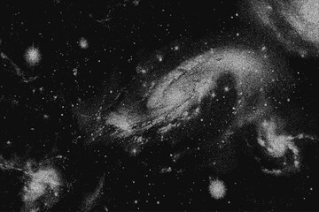 Wall Mural - abstract deep space galaxy, nebula, stars in pointillism style. vintage stippled background of glowi