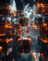 A futuristic abstract background featuring an array of glowing glass cubes.