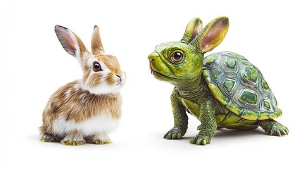 Wall Mural -   Rabbit near Tortoise shell on white background