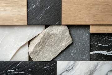 Sticker - Abstract Composition of Textured Surfaces with Stone and Wood