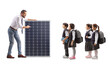 © Ljupco Smokovski - Businessman talking to school children and showing a solar panel