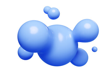 Wall Mural - Blue abstract liquid metaball shape. 3d render illustration of fluid soft bubble blob. Organic bright decorative sphere geometric form. Morphing ball aqua drop or molecule. Flow particles.