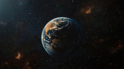 Wall Mural -   An image capturing Earth from space, positioned so the sun is central while stars surround it in the background