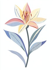 Wall Mural - A beautifully illustrated lily flower features soft pastel colors and detailed patterns on its petals, creating a striking visual effect