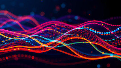Wall Mural - abstract tech wave fluid, colorful waves representing digital signals