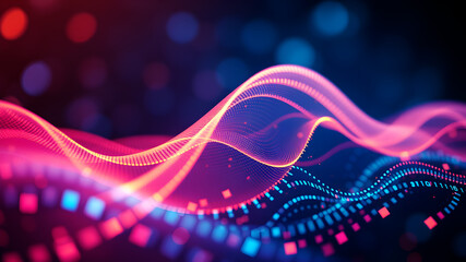 Wall Mural - abstract tech wave fluid, colorful waves representing digital signals