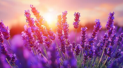 Sticker -  Lavender field bathed in sunlight