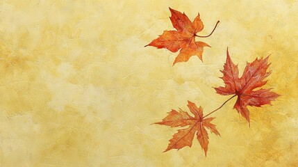 Canvas Print -   A painting of two red maple leaves on a yellow textured paper Autumn, leaves, textured paper, autumn, textured paper, textured paper, textured paper