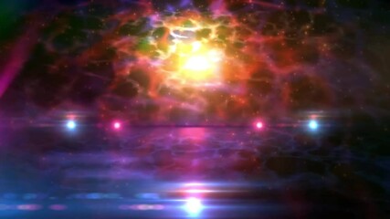 Wall Mural - Abstract cosmic background with bright nebula and reflections.