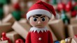 © fotogurmespb - Elf with an angry expression, holding a torn wrapping paper roll and glaring at a pile of broken toys, clearly fed up with his holiday duties
