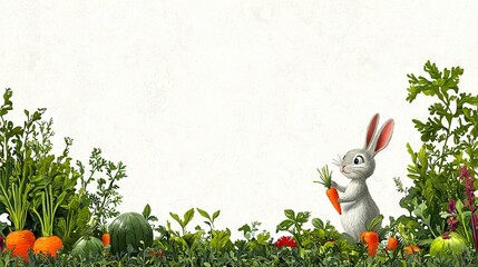 Wall Mural -   Rabbit with Carrot in Carrot Garden