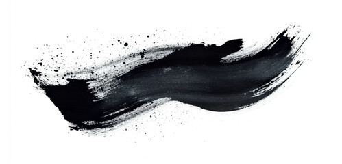 Wall Mural - black paint strokes paint, roller, spatula, splash, brush stain grunge isolated on transparent or wh