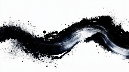 Wall Mural - black paint strokes paint, roller, spatula, splash, brush stain grunge isolated on transparent or wh
